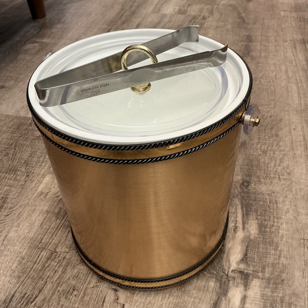 Vintage Gold Ice Bucket with Tongs MCM